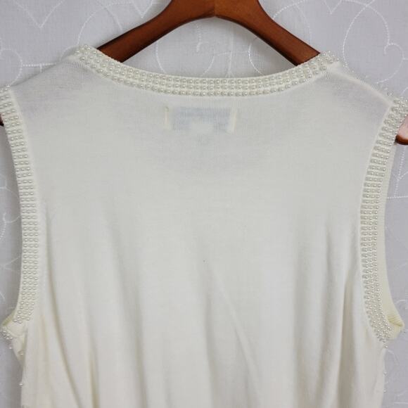 VTG Gladys Bagley Pearl Front Tank Womens XL White Beaded Sleeveless Knit Tank - Picture 5 of 6
